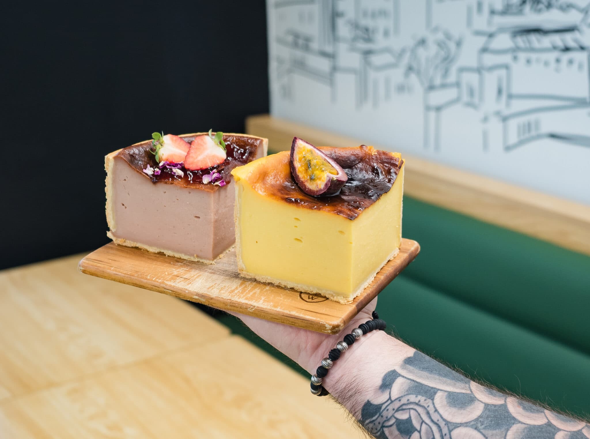 Two plated cake slices served at Anaïs, close-up