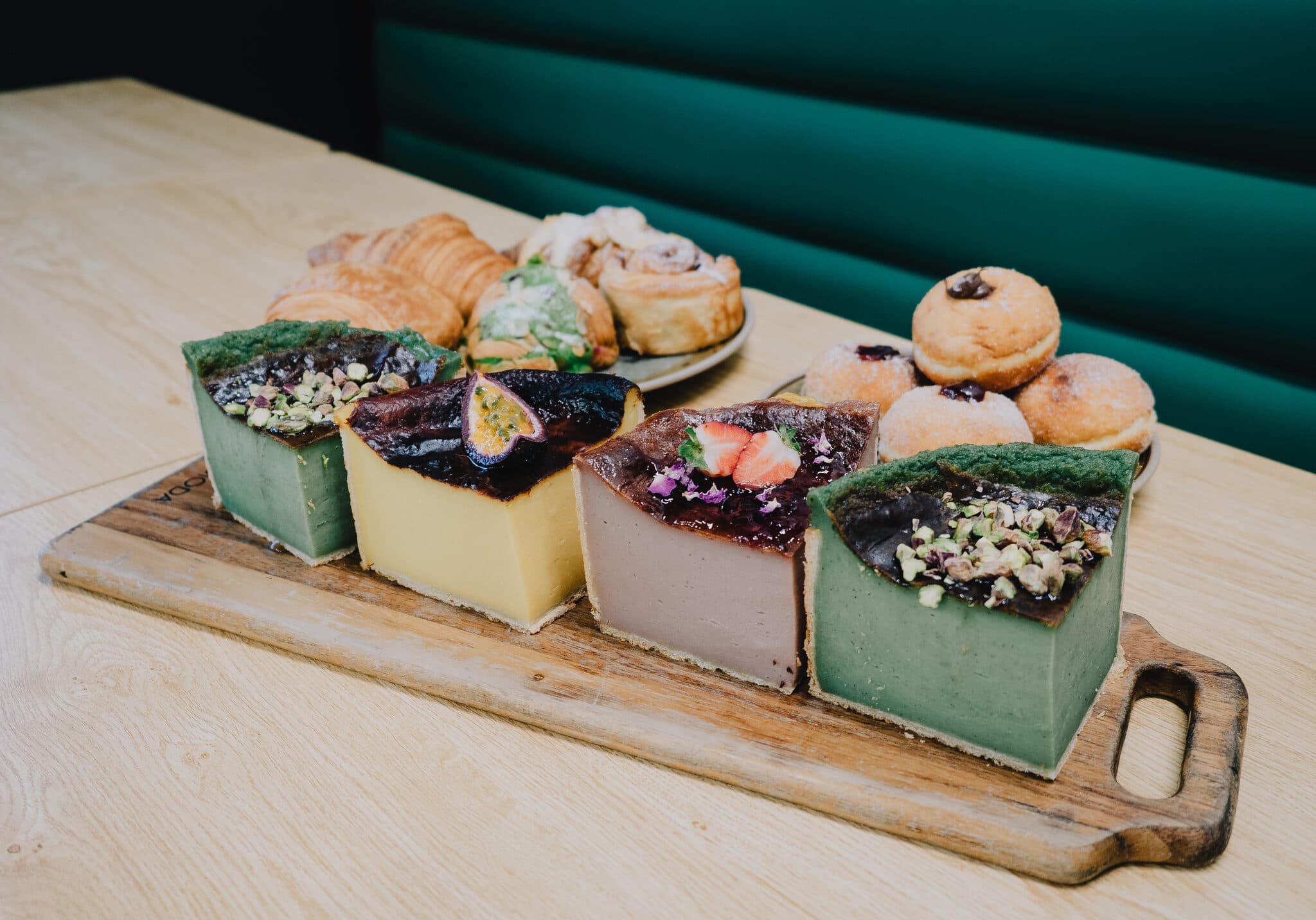 Boards of cakes, croissants and pastries