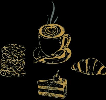 Coffee and miniature dessert illustrations from the Anaïs menu